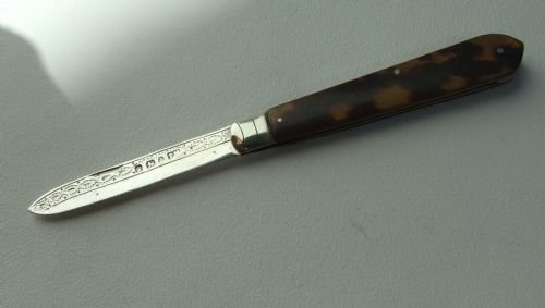 A Rare Victorian Silver and Tortoiseshell Folding Fruitknife.