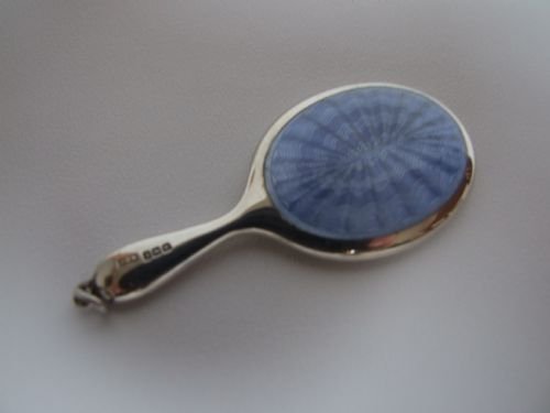 A Superb Miniature Silver Chatelaine Mirror with Guilloche Enamel.