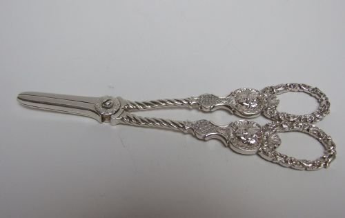 A Magnificent Pair of Victoian Cast Silver Grape Shears.