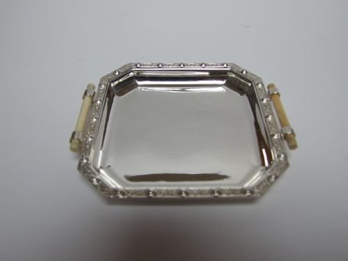 A Gorgeous Silver and Ivory Trinket or Cufflinks Tray .