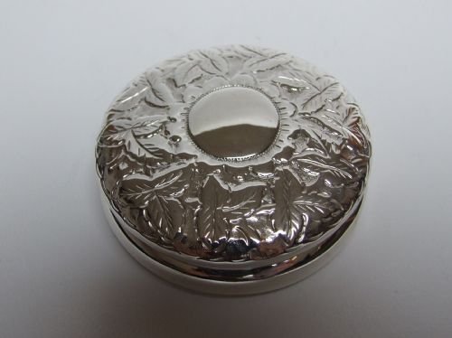 A Charming Leaf Embossed Victorian Silver Pillbox.