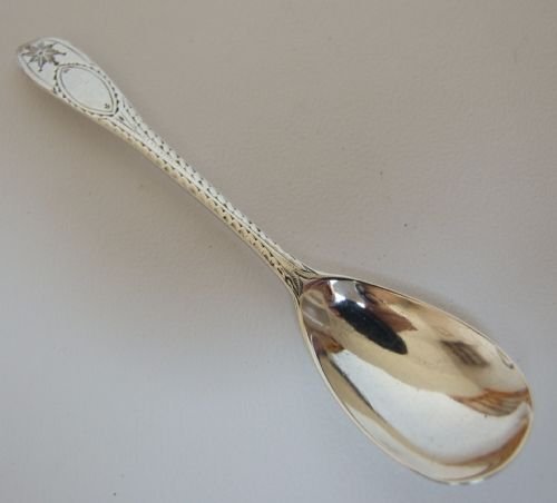 A Rare Irish Silver Bright Cut Mustard Spoon.