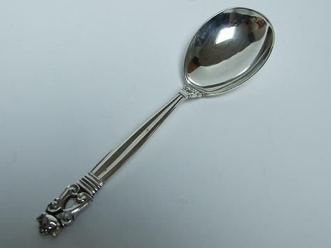 An Acorn Pattern Georg Jensen Silver Serving Spoon.