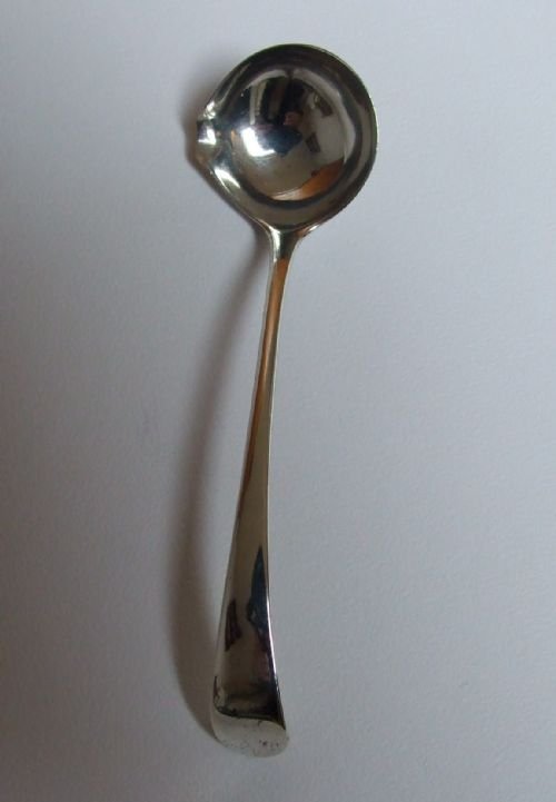 An Extremely Rare Hester Bateman Silver Condiment Ladle with Pouring Lip.