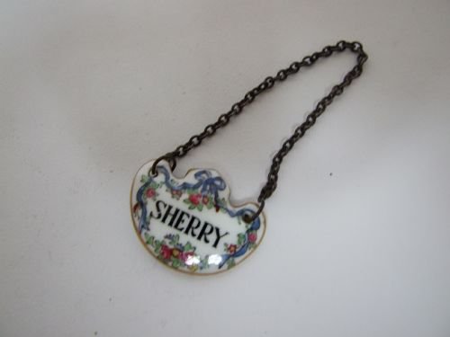 A Lovely Porcelaine Decanter Label for Sherry Retailed by T. Goode & Co.