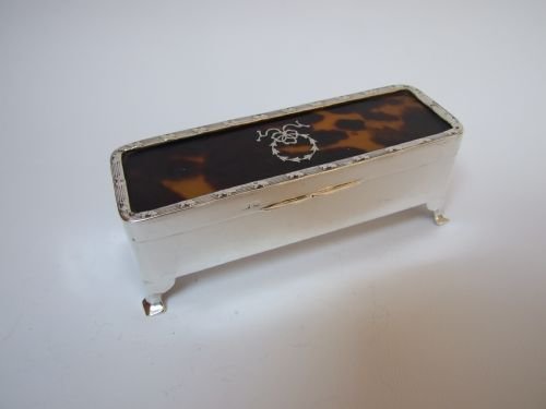 A Superior Edwardian Silver & Tortoiseshell Trinket Box.