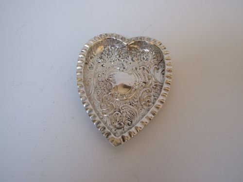 Victorian Silver Heart Shaped Trinket Dish.