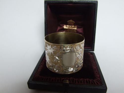 fig 1. A truly magnificent Victorian silver gilt napkin ring in the Aesthetic taste.