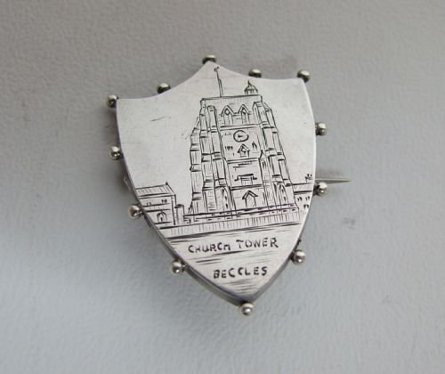 A Rare Victorian Silver Cap Badge of 'Beccles Church Tower' Suffolk.