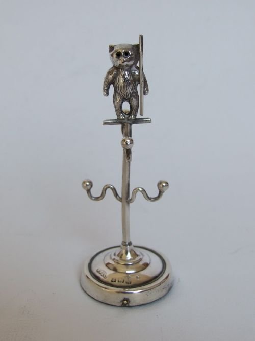 A Rare Edwardian Silver Teddy Bear Ring Tree.