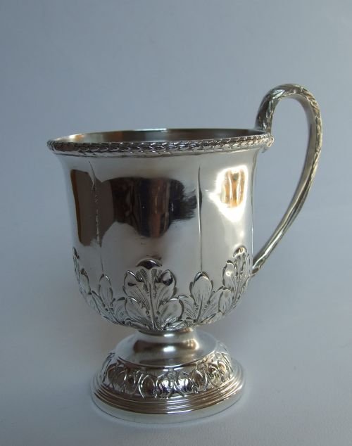 A Victorian Style Pedestal Silver Christening Mug.