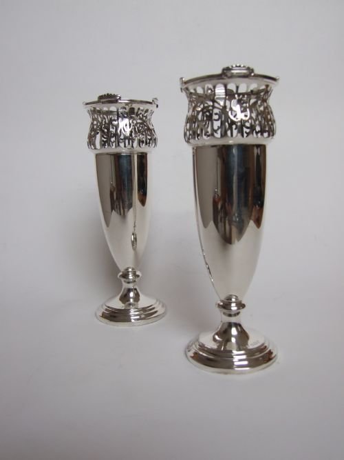 A Lovely Pair of Mappin & Webb Silver Stem Vases.