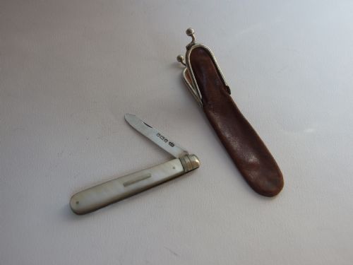 A Cased Edwardian Silver and Mother-of-pearl Fruitknife.