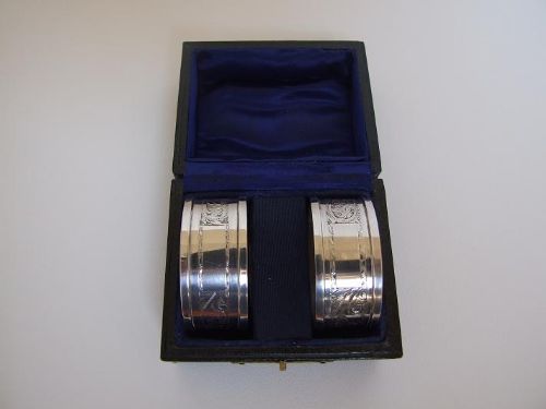 A Boxed Pair of Silver Napkin Rings. Irish Interest.