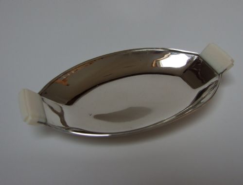A Handsome Art Deco Silver Trinket Dish with Ivory Handles.