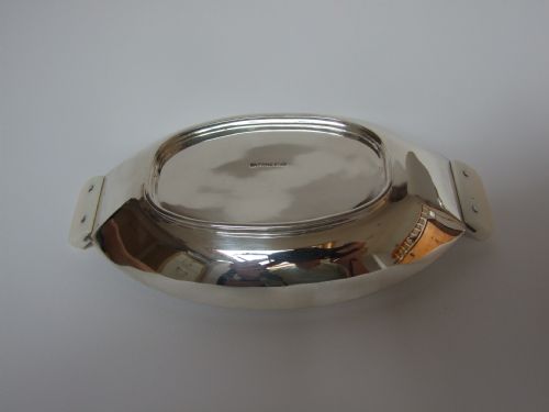 fig 1. A handsome Art Deco silver trinket dish with ivory handles.