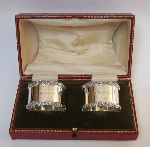 A Superb Quality Pair of Silver Napkin Rings in the Original Box.