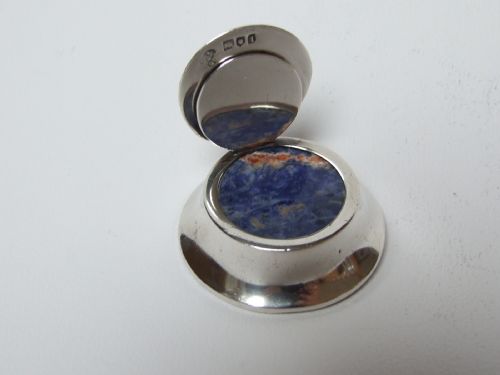 An Unusual Edwardian Silver and Lapis Lazuli Menu Holder.