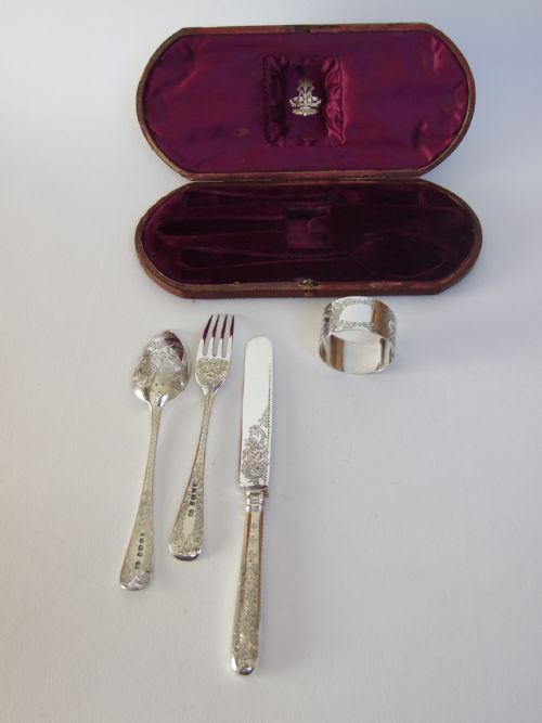 fig 1. An exceptional Victorian silver Christening set by Frederick Elkington.