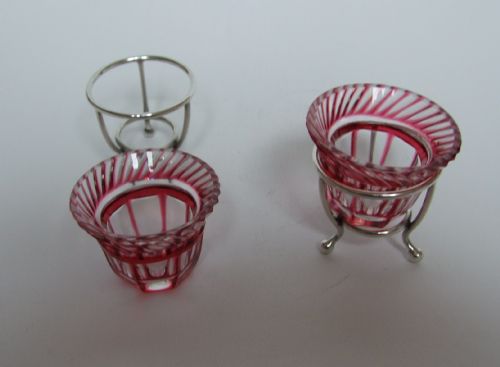 fig 1. An unusal pair of Victorian silver and cranberry salt tubs.