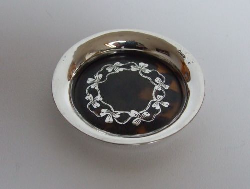 A Charming Edwardian Silver Pique and Tortoiseshell Trinket/pin Dish.
