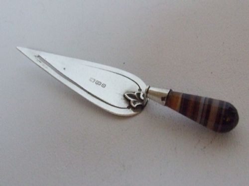 A Rare Victorian Silver 'Trowel' Bookmark with Banded Agate Handle.