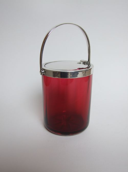 Rare Cranberry and Silver Preserve Jar with Patented Swivel Action Lid.