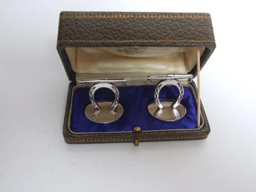 Horse Interest. A Superb Pair of Silver Horseshoe and Bit Menu/card Holders.