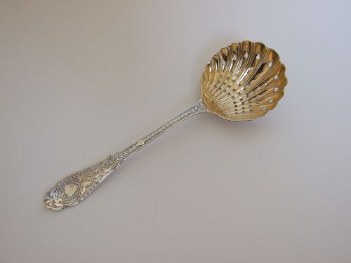 A Quality Victorian Silver Gilt Sifter Spoon.