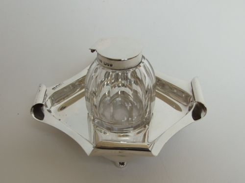 An Interesting Edwardian Silver and Glass Inkwell.