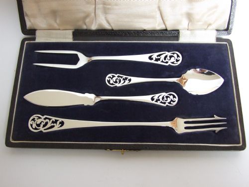 fig 1. An extremely rare boxed silver afternoon tea serving set. 