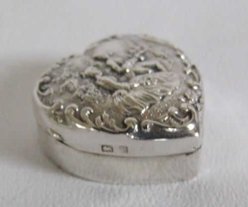 A Delightful Edwardian Heart Shaped Silver Pillbox.