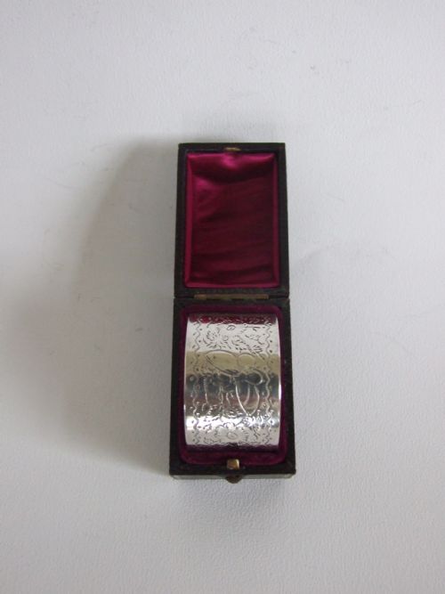A Rare Victorian Butterfly Engraved, Boxed Silver Napkin Ring.
