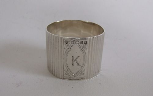 A Superior Victorian Silver Napkin Ring Engraved with 'K'.