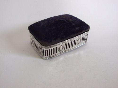 A Rare Edwardian Silver Trinket Box with Pincushion Lid.