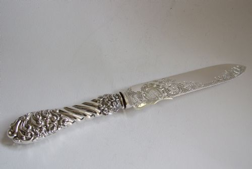 A Spectacular Victorian Silver Handled Cake Knife.