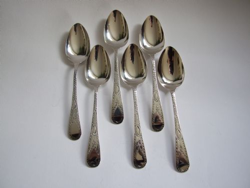 Extremely Rare Set of Six Georgian Dessert Spoons. Sheffield Maker Richard Jewesson.