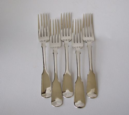 A Good Set of Five Silver Fiddle Pattern Dessert Forks.