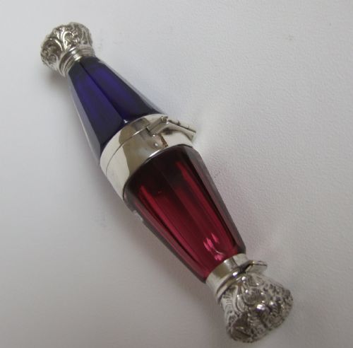 An Extremely Rare Victorian Silver Mounted 'Opera Glass' Bi-colour Perfume/salts Bottle.