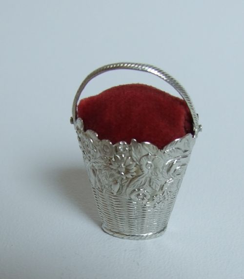 A Rare Early Victorian Silver Novelty 'Basket' Pincushion.
