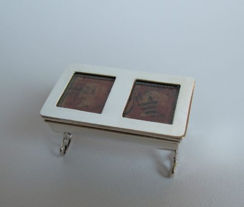 A Delightful Casket Shaped Victorian Silver Stamp Dispenser.