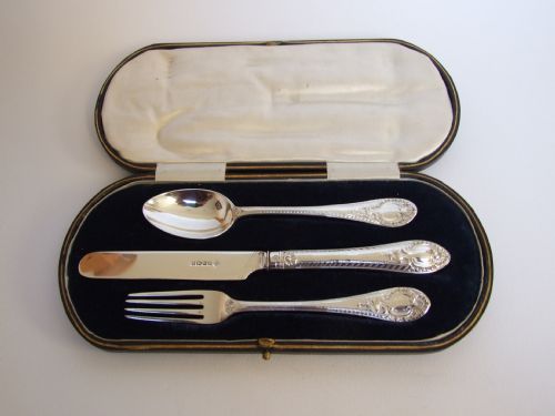 A Good Victorian Boxed Silver Christening Set.