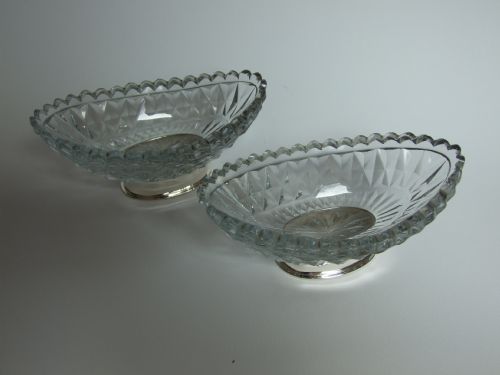 A Pair of Georgian Irish Cut Glass Dishes on Silver Plated Stands.