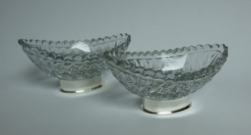 fig 1. A pair of Georgian Irish cut glass dishes on silver plated stands.