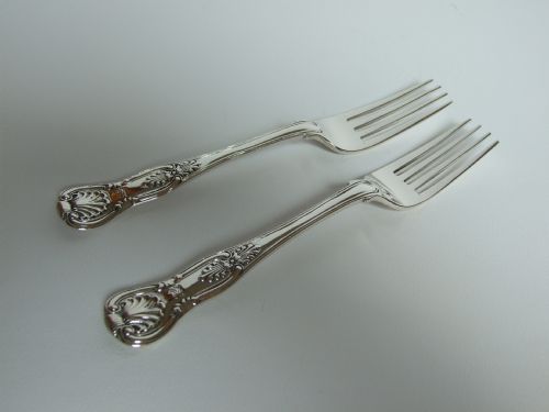 Rare Pair of Exeter Kings Pattern Silver Dessert Forks.