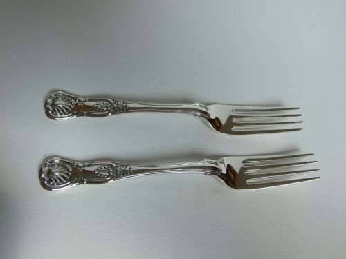 fig 1. Rare pair of Exeter Kings pattern silver dessert forks.