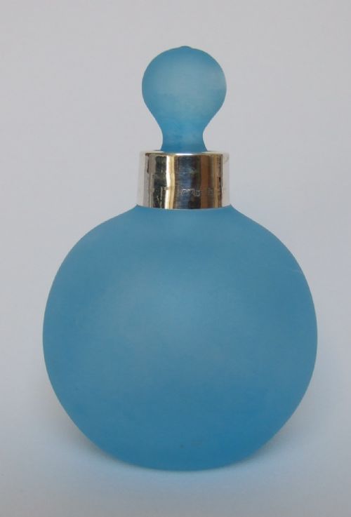 Unusual Silver Mounted Blue Scent Bottle.