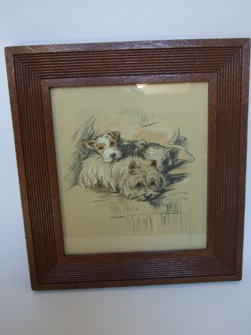 A Gorgeous Vintage Print of 'Dog's Life IV' in an Oak Frame.