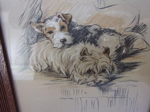 fig 1. A gorgeous vintage print of 'Dog's life IV' in an oak frame.