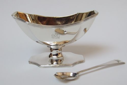 A Rare 18th Century Silver Condiment Dish and Spoon.